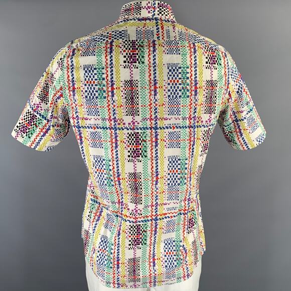 JIL SANDER Size L White Multi-Color Cotton Short Sleeve Shirt - Picture 4 of 7